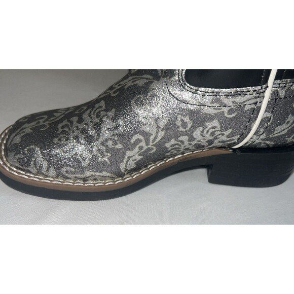 OLD WEST KIDS SQUARE TOE BLACK METALLIC SILVER BOOTS SIZE 11 - Picture 9 of 14